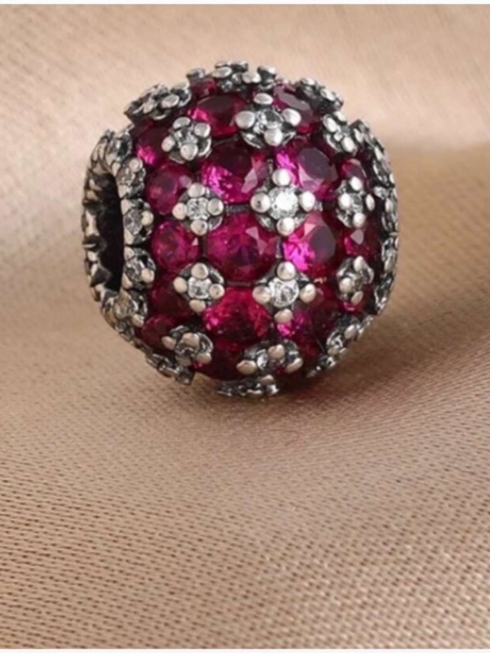 NEW Authentic Sparkling Pavé Round Pink-Red Charm For Pandora Bracelet - Picture 5 of 16